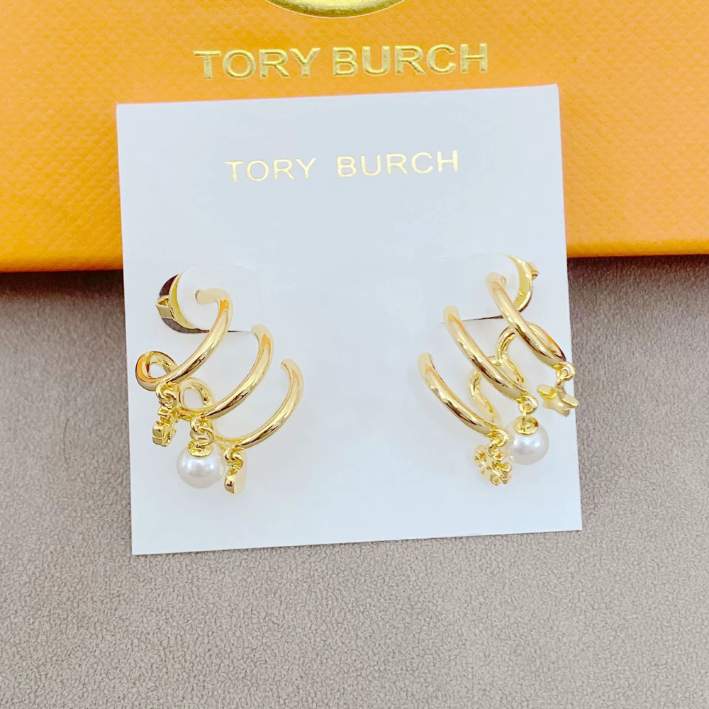 Tory Burch 3D Letter Freshwater Pearl Metal Drop Earrings for